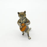 Cold Painted Bronze Vienna Cat Playing Banjo Bobbing Head Figure AF Victorian