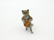 Cold Painted Bronze Vienna Cat Playing Banjo Bobbing Head Figure AF Victorian