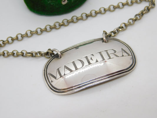 George III Sterling Silver Bright Cut Madeira Decanter Label Antique 1803 London