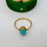 Victorian 9ct Rose Gold Cabochon Cut Raw Turquoise Dress Ring Antique c1880