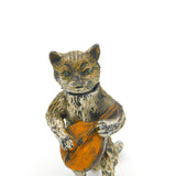 Cold Painted Bronze Vienna Cat Playing Banjo Bobbing Head Figure AF Victorian