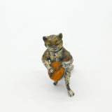Cold Painted Bronze Vienna Cat Playing Banjo Bobbing Head Figure AF Victorian