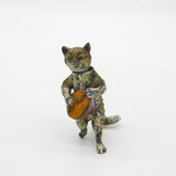 Cold Painted Bronze Vienna Cat Playing Banjo Bobbing Head Figure AF Victorian
