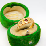 Victorian 15ct Yellow Gold, Garnet & Pearl Boat Ring Antique 1886 Birmingham