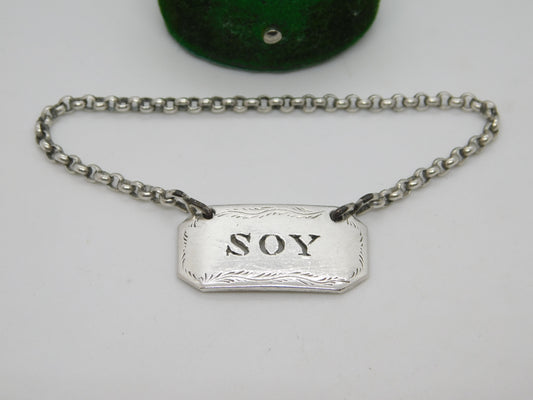 George III Sterling Silver 'Soy' Sauce Bottle Label or Ticket Antique c1790