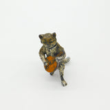 Cold Painted Bronze Vienna Cat Playing Banjo Bobbing Head Figure AF Victorian
