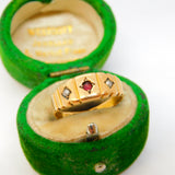 Victorian 15ct Yellow Gold, Garnet & Pearl Boat Ring Antique 1886 Birmingham