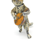 Cold Painted Bronze Vienna Cat Playing Banjo Bobbing Head Figure AF Victorian