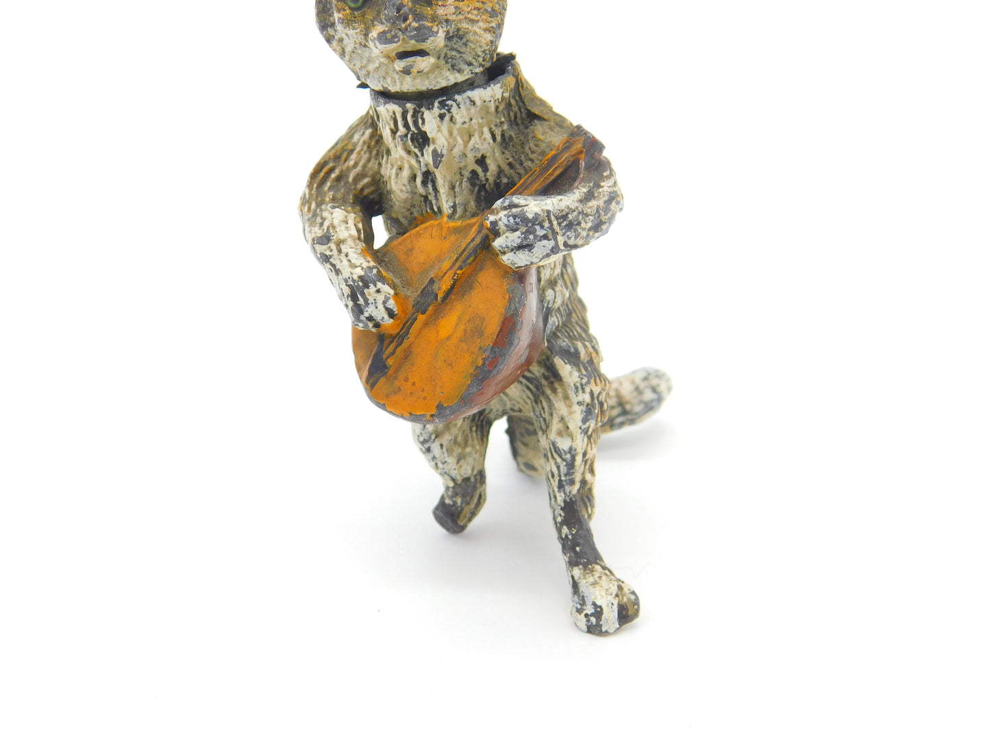 Cold Painted Bronze Vienna Cat Playing Banjo Bobbing Head Figure AF Victorian