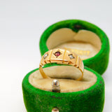 Victorian 15ct Yellow Gold, Garnet & Pearl Boat Ring Antique 1886 Birmingham