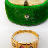 Victorian 15ct Yellow Gold, Garnet & Pearl Boat Ring Antique 1886 Birmingham