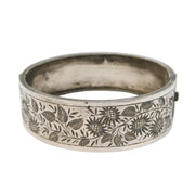 Victorian Sterling Silver Aesthetic Movement Floral Cuff Bangle Antique c1880s