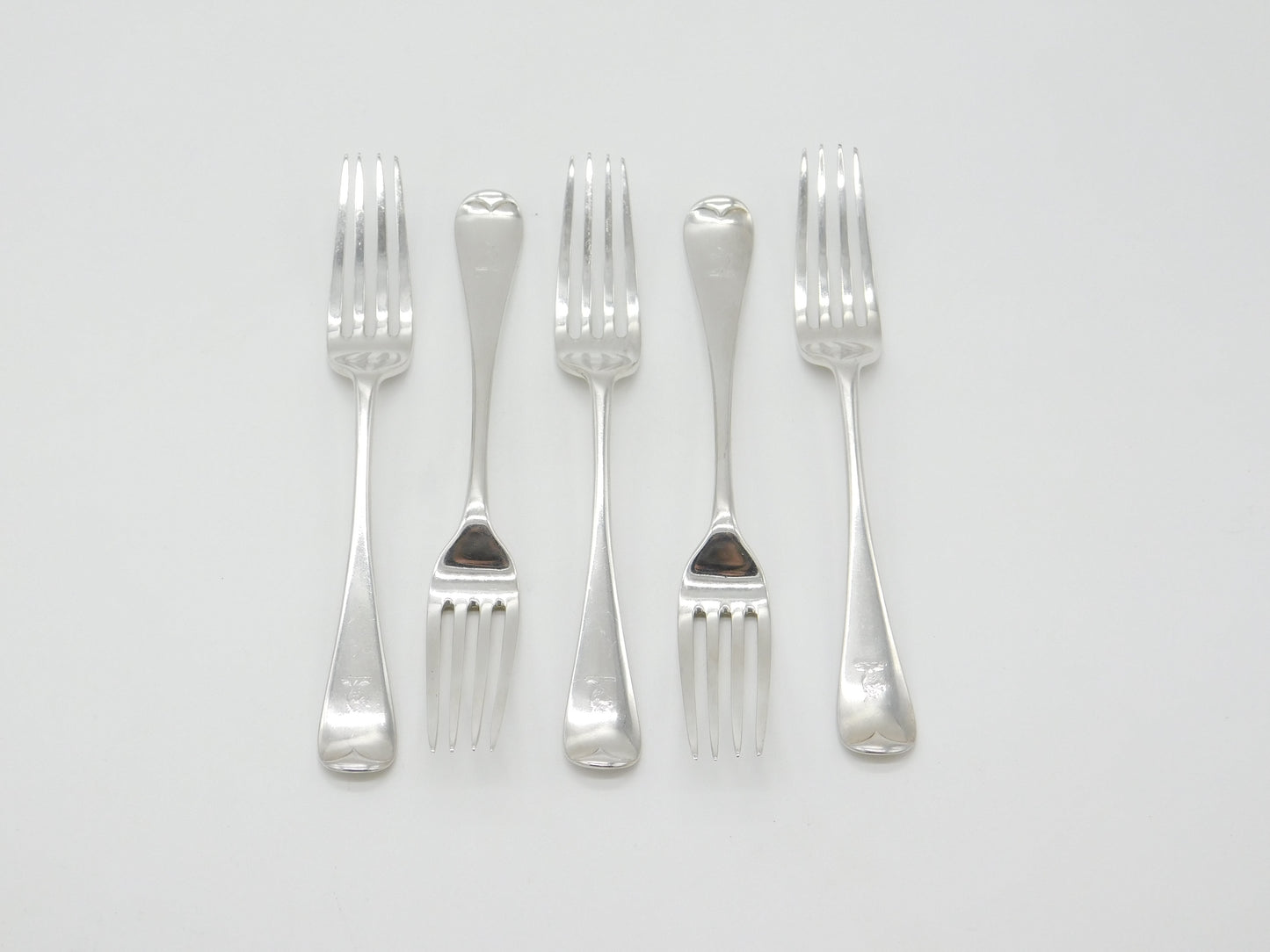 Set Of Five Victorian Sterling Silver Dragon Crest Table Forks Antique 1886