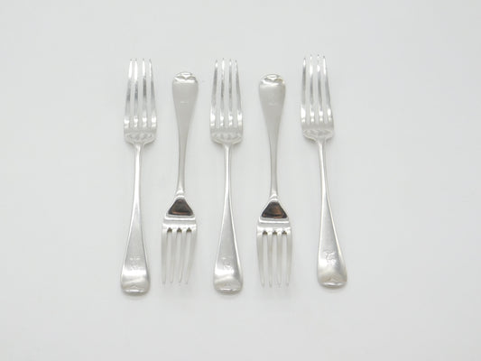 Set Of Five Victorian Sterling Silver Dragon Crest Table Forks Antique 1886