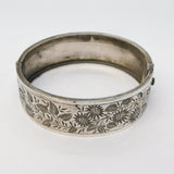 Victorian Sterling Silver Aesthetic Movement Floral Cuff Bangle Antique c1880s