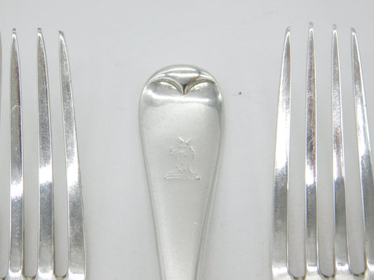 Set Of Five Victorian Sterling Silver Dragon Crest Table Forks Antique 1886