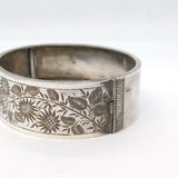 Victorian Sterling Silver Aesthetic Movement Floral Cuff Bangle Antique c1880s