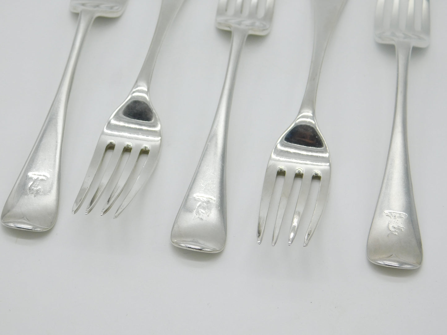 Set Of Five Victorian Sterling Silver Dragon Crest Table Forks Antique 1886