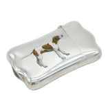 Victorian Sterling Silver & Enamel Fox Hound Dog Vesta Case Antique c1890