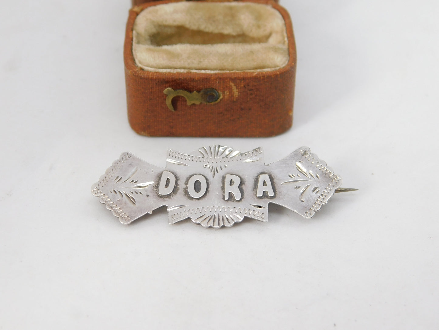 Victorian Sterling Silver Dora Name Christening Brooch 1895 Chester Antique