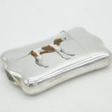 Victorian Sterling Silver & Enamel Fox Hound Dog Vesta Case Antique c1890