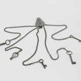 Early Victorian Carved Steel Chatelaine with Keys, Clips etc Antique c1860
