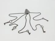 Early Victorian Carved Steel Chatelaine with Keys, Clips etc Antique c1860