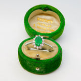 14ct White Gold, 0.5ct Emerald & Diamond Floral Engagement Ring Vintage c1980
