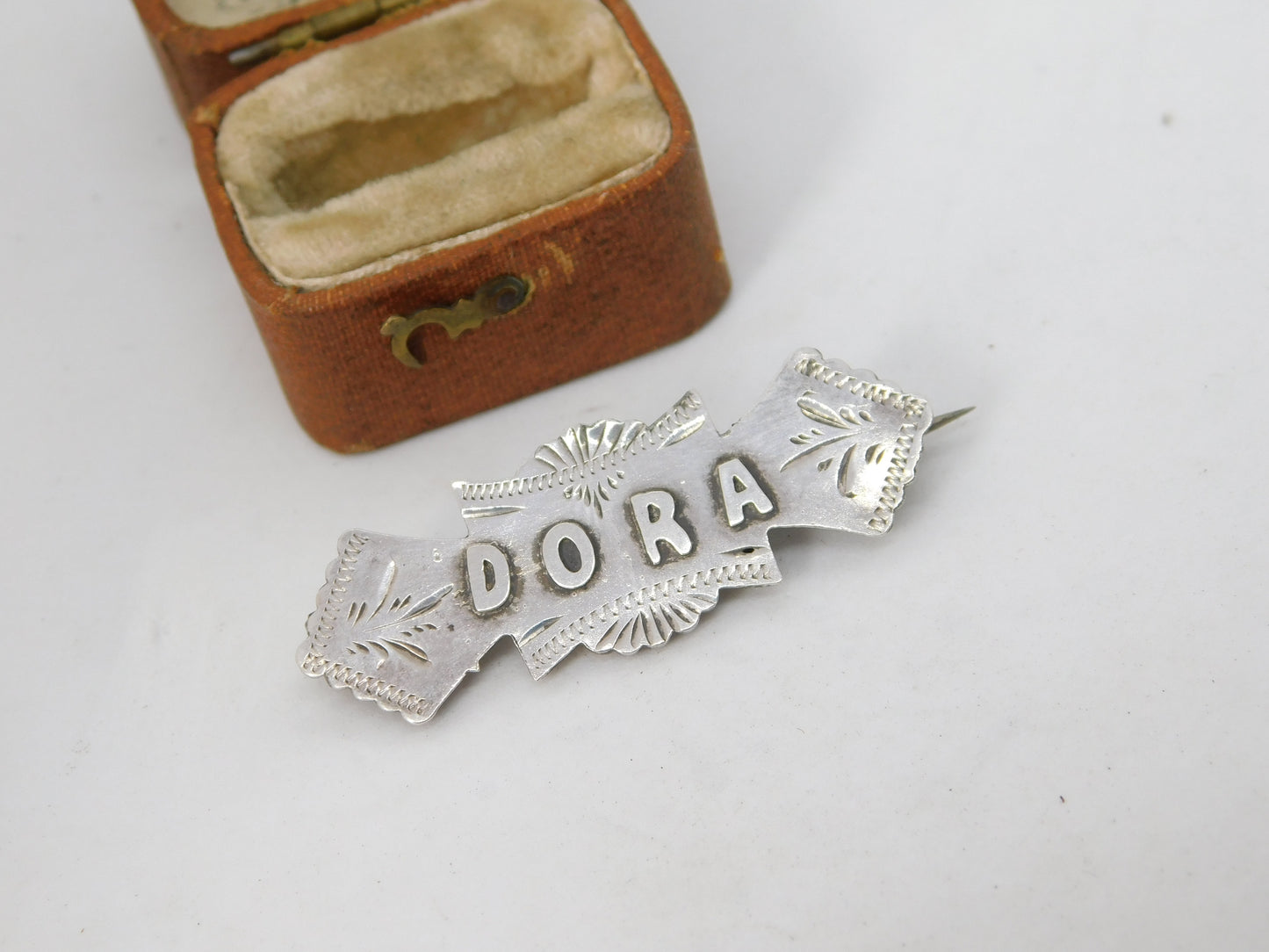 Victorian Sterling Silver Dora Name Christening Brooch 1895 Chester Antique