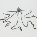 Early Victorian Carved Steel Chatelaine with Keys, Clips etc Antique c1860