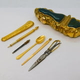 George III Gold Cased Bloodstone Set Large Floral Decorated Etui Case Antique