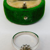 14ct White Gold, 0.5ct Emerald & Diamond Floral Engagement Ring Vintage c1980