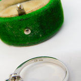 14ct White Gold, 0.5ct Emerald & Diamond Floral Engagement Ring Vintage c1980