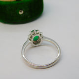 14ct White Gold, 0.5ct Emerald & Diamond Floral Engagement Ring Vintage c1980