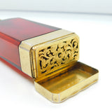 Victorian Sterling Silver Gilt Cranberry Glass Vinaigrette Scent Bottle Antique 1866 Birmingham