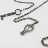 Early Victorian Carved Steel Chatelaine with Keys, Clips etc Antique c1860