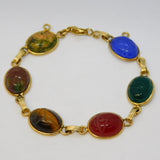 9ct Gold Egyptian Revival Carved Stone Scarab Beetle Bracelet Vintage c1960