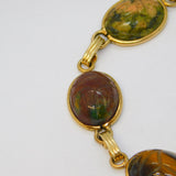 9ct Gold Egyptian Revival Carved Stone Scarab Beetle Bracelet Vintage c1960