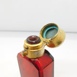 Victorian Sterling Silver Gilt Cranberry Glass Vinaigrette Scent Bottle Antique 1866 Birmingham