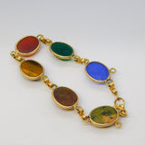9ct Gold Egyptian Revival Carved Stone Scarab Beetle Bracelet Vintage c1960