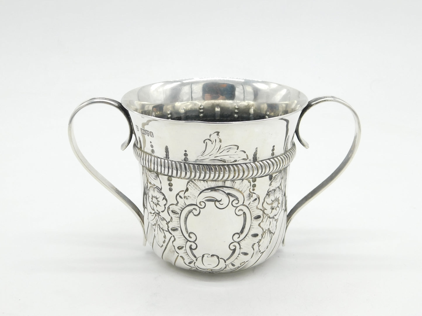 Edwardian Sterling Silver Floral Pattern Porringer Antique 1905 Chester