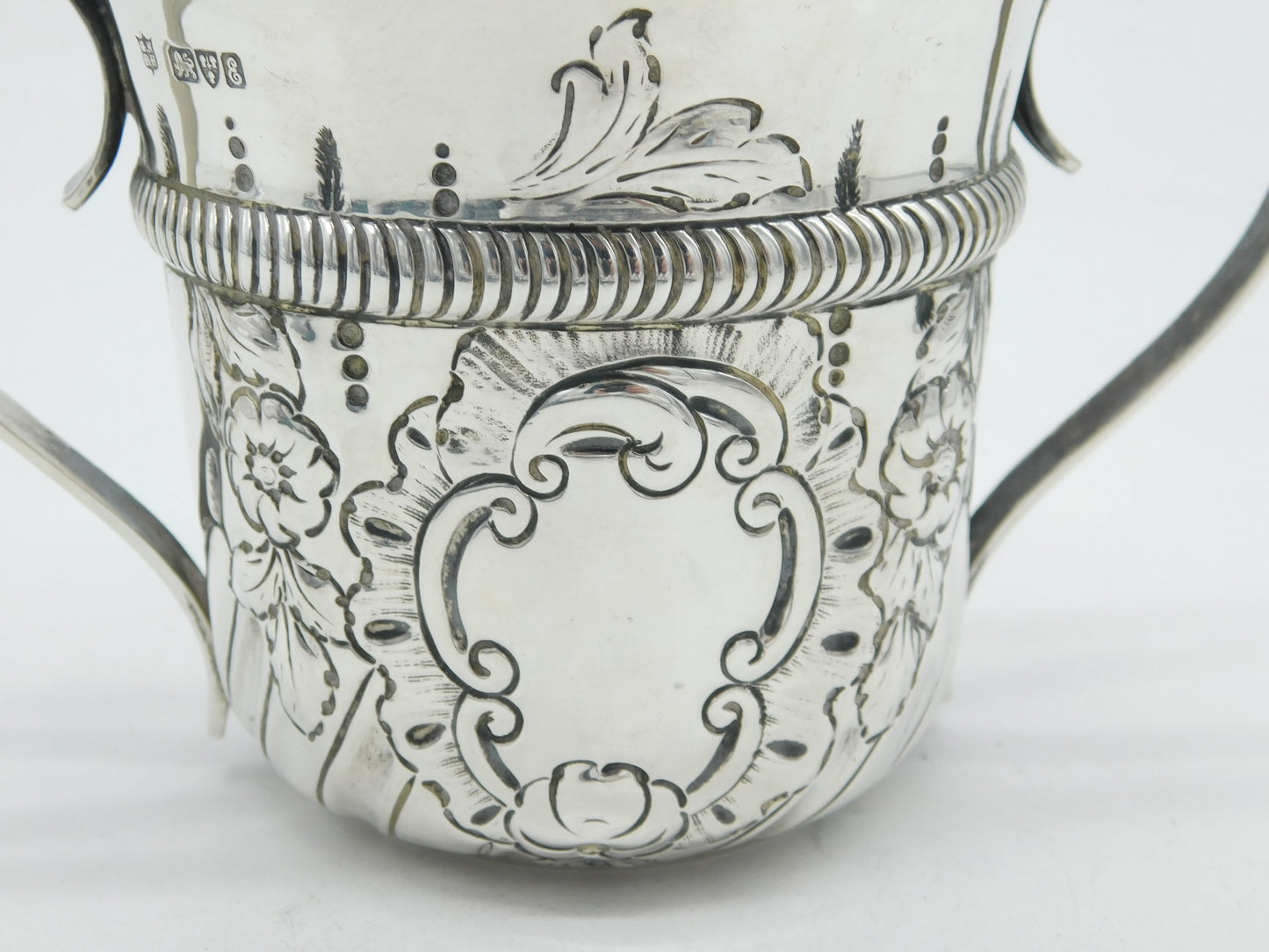 Edwardian Sterling Silver Floral Pattern Porringer Antique 1905 Chester