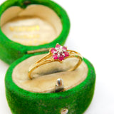 9ct Yellow Gold, Ruby & Diamond Floral Cluster Ring Vintage c1990 Sheffield