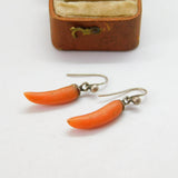 Pair of Victorian Sterling Silver & Red Coral Torpedo Earrings c1860 Antique