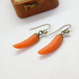 Pair of Victorian Sterling Silver & Red Coral Torpedo Earrings c1860 Antique