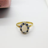 9ct Yellow Gold, Sapphire, Fire Opal & Diamond Paste Floral Ring Vintage 1986