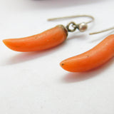 Pair of Victorian Sterling Silver & Red Coral Torpedo Earrings c1860 Antique
