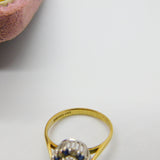9ct Yellow Gold, Sapphire, Fire Opal & Diamond Paste Floral Ring Vintage 1986
