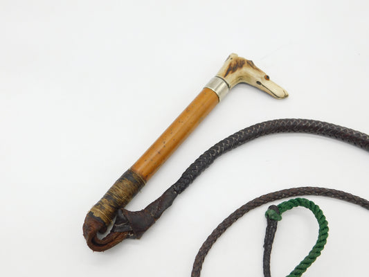 Victorian Leather Dog Form Beagling Crop Whip With Dog Whistle Antique c1890