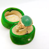 9ct Yellow Gold & Cabochon Cut Green Jade Signet Ring Antique c1930 Art Deco